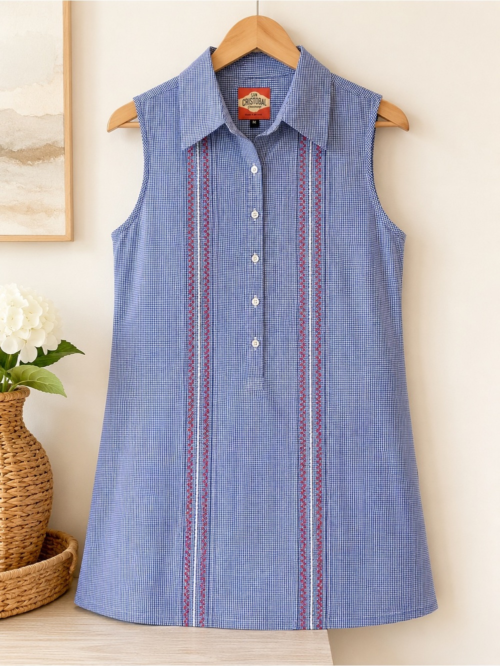 Sleeveless Blue Embroidered Mini Dress